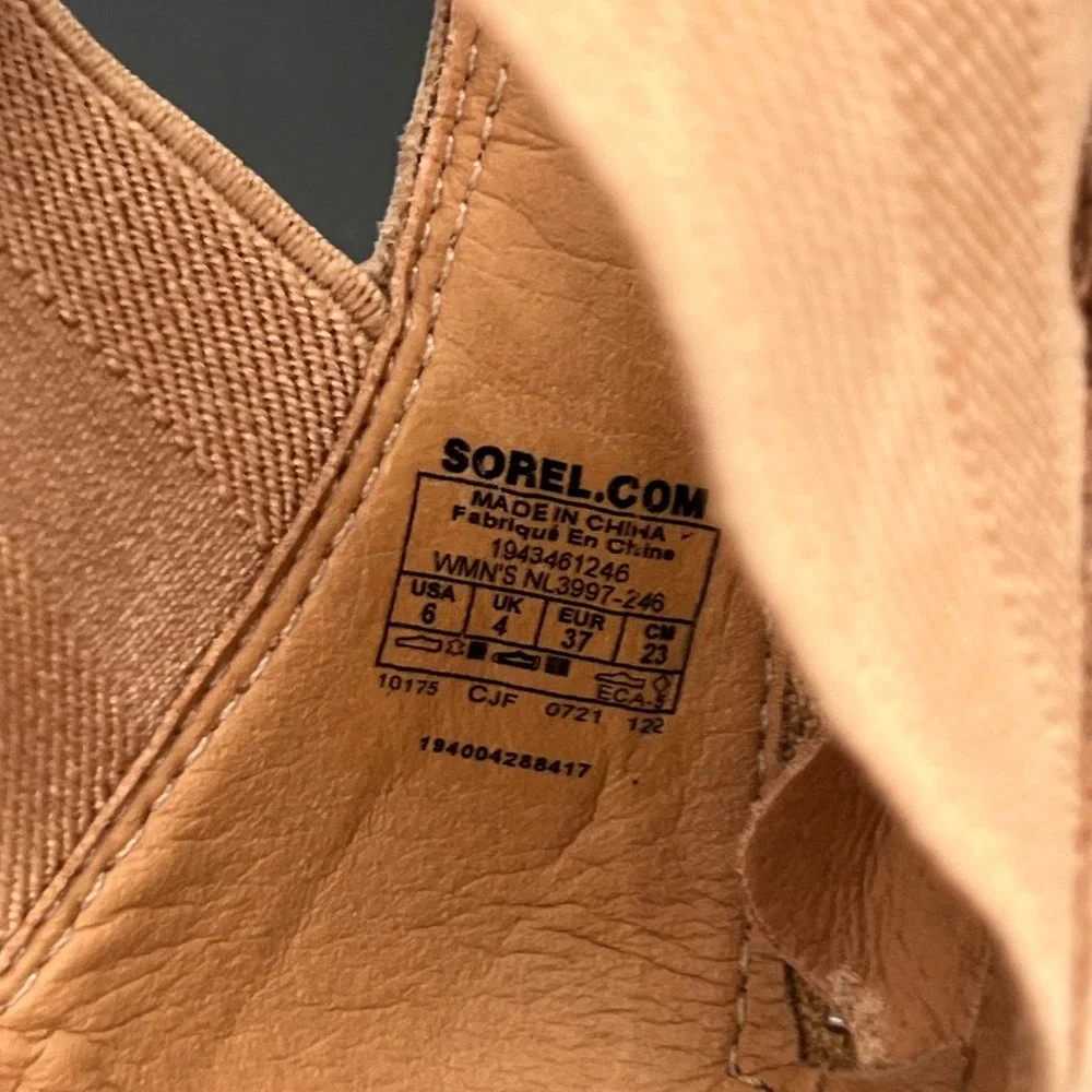 Sorel Kinetic Sandal Womens 6 Tan Good Platform Wedge NL3997-246 Strappy Zip